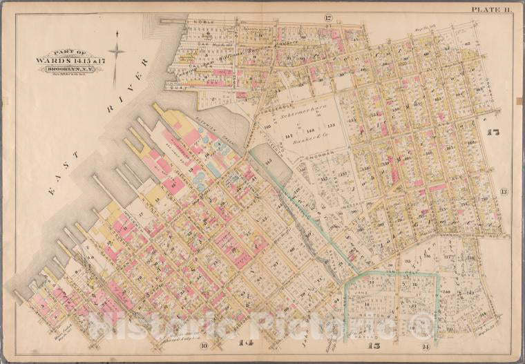 Historic 1886 Map - Plate 11: Bounded By Noble Street, Manhattan Avenue, Calyer Stre - Vintage Wall Art