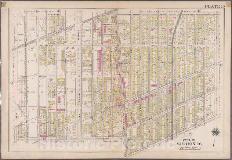 Historic 1907 Map - Plate 19: [Bounded By Albemarle Avenue, Ocean Parkway, Church Av - Brooklyn (New York, N.Y.) - Vintage Wall Art