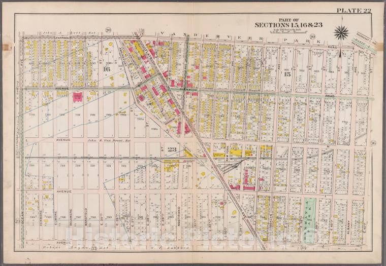 Historic Map - 1907 Brooklyn (New York, N.Y.), Plate 22: Bounded By (Vanderveer Park) Farragut Road, Paerdegat Avenue, E. 42Nd Street, Avenue J. And Ocean Avenue. - Vintage Wall Art