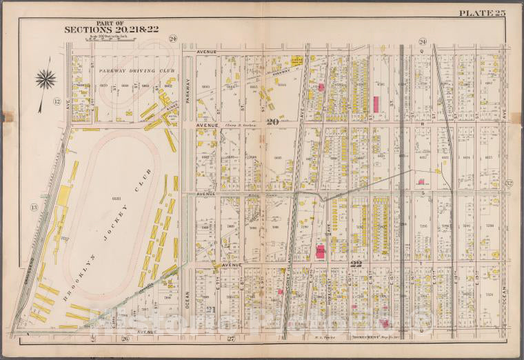 Historic 1907 Map - Plate 25: [Bounded By Avenue Q, Ocean Avenue, Avenue U. And Gravesend Avenue.] - Brooklyn (New York, N.Y.) - Vintage Wall Art