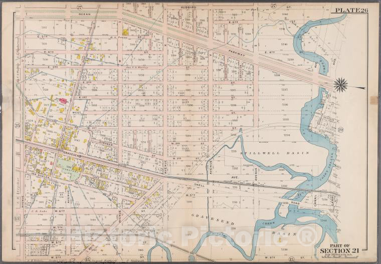 Historic 1907 Map - Plate 26: [Bounded By Ocean Parkway, Avenue X, Hubbard Street, Brooklyn (New York, N.Y.) - Vintage Wall Art