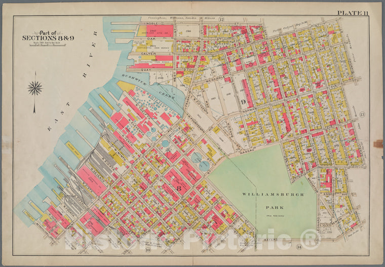 Historic 1908 Map - Plate 11: [Bounded By Noble St, Manhattan Ave, Calyer St, Dia - Brooklyn (New York, N.Y.) - Vintage Wall Art