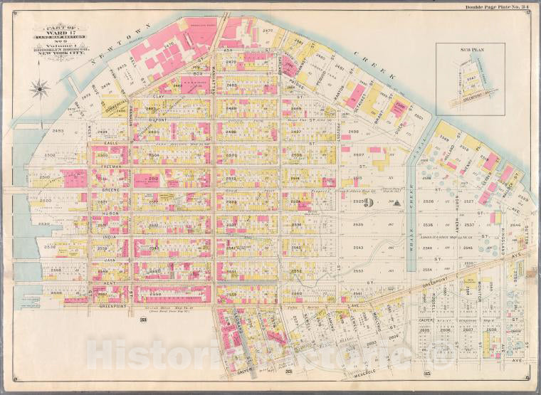 Historic Map - 1898 Brooklyn (New York, N.Y.),(New Town Creek) Commercial, Ash, Oakland, Paidge, Sutton, Meserole, Diamond, Calyer, Manhattan, Greenpoint - Vintage Wall Art