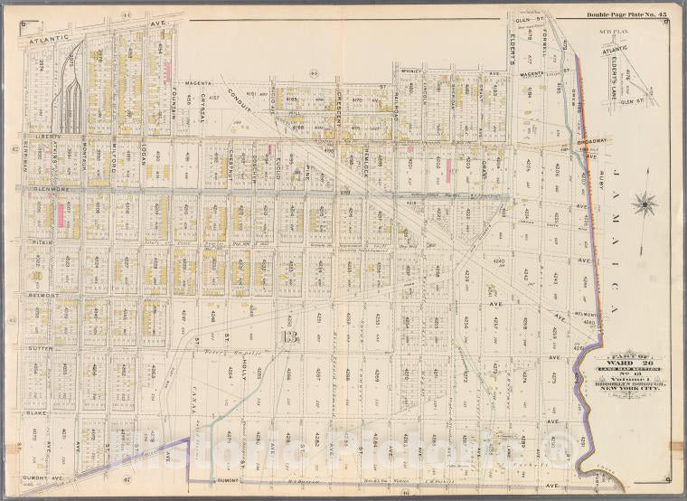 Historic Map - 1898 Brooklyn (New York, N.Y.),Atlantic, Eldert'S Lane, Glen, Forbell, Magenta, Drew, Broadway, Ruby, Belmont, Drew, Dumont, Holly, Blake - Vintage Wall Art