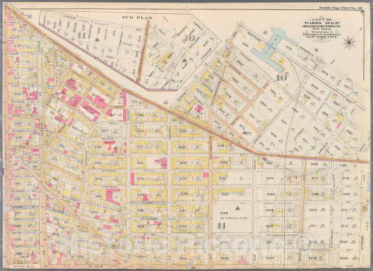 Historic Map - 1898 Brooklyn (New York, N.Y.) Plate No. 38: [Flushing Ave, Morgan Ave, Montrose Ave, Varick Ave, Meserole Street, City Line And De Kalb Ave.] - Vintage Wall Art