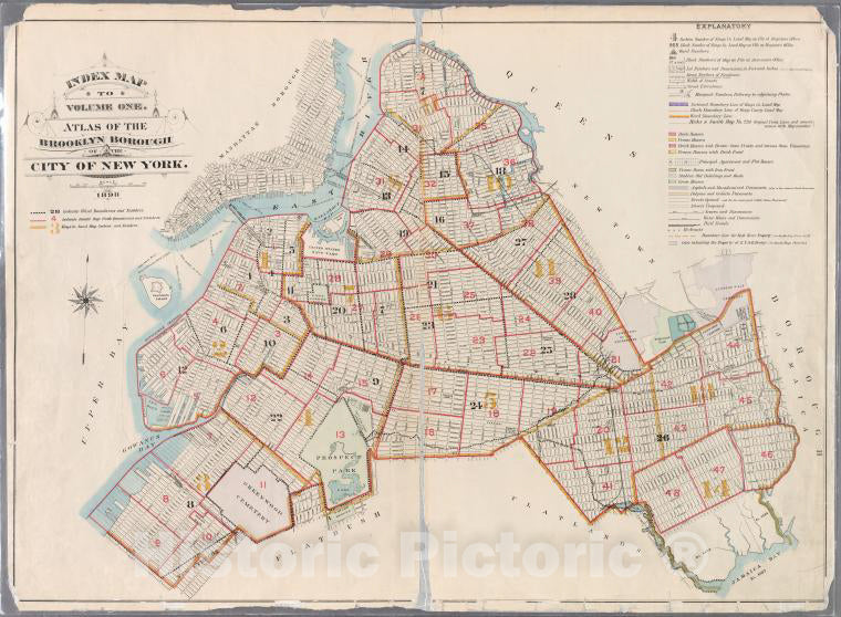 Historic Map - 1898 Brooklyn (New York, N.Y.), Index Map To Volume One. Atlas Of The Brooklyn Borough Of The City Of New York. - Vintage Wall Art