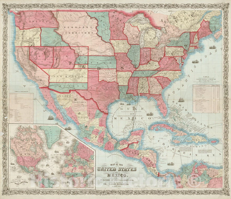 Historic Map - 1859 North America, Johnson'S New Illustrated & Embellished County Map Of The Republics Of North America : With The Adjacent Islands & Countries - Vintage Wall Art