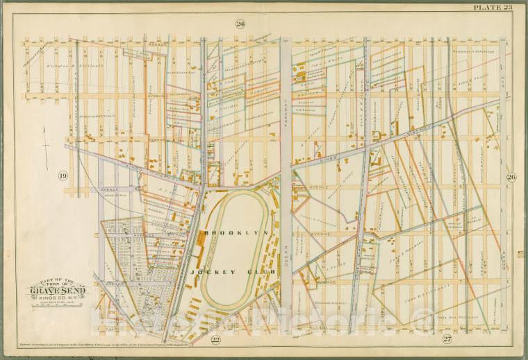 Historic 1890 Map - Plate23: [Bounded By Avenue P, Ocean Avenue, Avenue U, W. 6Th St - Vintage Wall Art