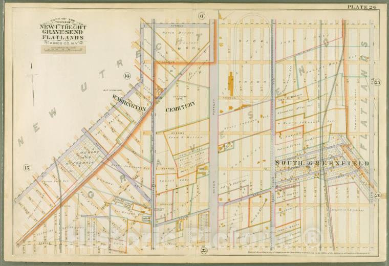 Historic 1890 Map - Plate 24: [Bounded By Avenue I, Ocean Avenue, Avenue O, 22Nd Ave - Vintage Wall Art