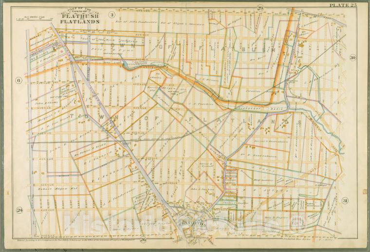 Historic 1890 Map - Plate 25: Bounded By Avenue C, Ralph Avenue, Avenue L, Ocean Ave - Vintage Wall Art