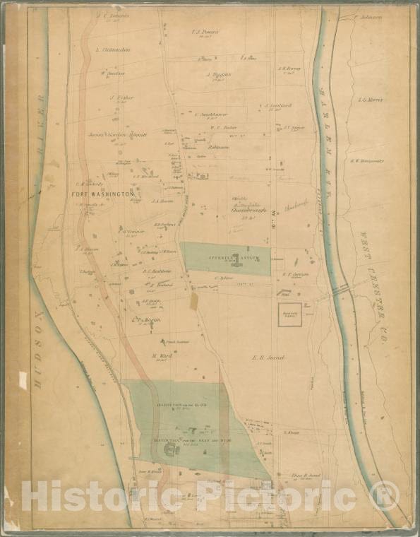 Historic 1867 Map - Sheet 19: [Bounded By Hudson River Bulk Head Pier Line, Fort Washington, 10Th Avenue (Harlem River Bulk Head Pier Line) And 160Th Street.] - Vintage Wall Art