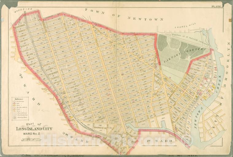 Historic Map - 1891 Queens County, New York (N.Y.) Dickinson, Woodside, Calvary Cemetery Road, Borden, Greenpoint, (Calvary Cemetery) Bradley, Review, Bradley - Vintage Wall Art