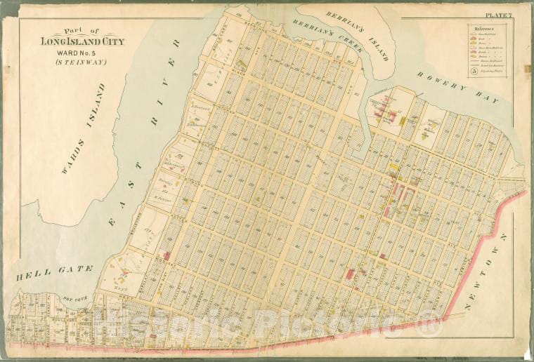 Historic Map - 1891 Queens County, New York (N.Y.), Plate 7: [Bounded By Berrians, De Bevoise, Riker, Old Bowery Road, Cabinet, Flushing, Mills, Orchard, Remsen] - Vintage Wall Art