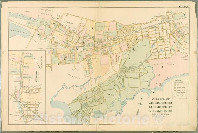 Historic Map - 1891 Queens County, New York (N.Y.), Plate 14: Villages Of Woodsburgh, Cedarhurst And Lawrence, Town Of Hempstead. - Vintage Wall Art