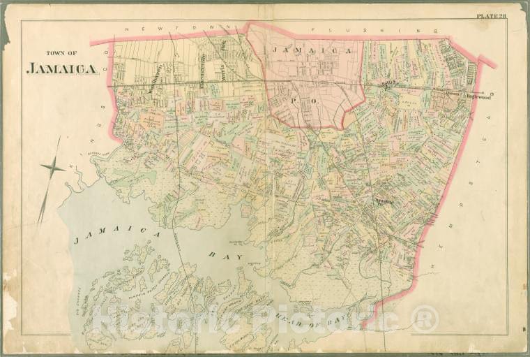 Historic 1891 Map - Plate 28: Town Of Jamaica. - Queens County (N.Y.)- Atlas Of Queens Co, Long Island, New York [1891] - Vintage Wall Art