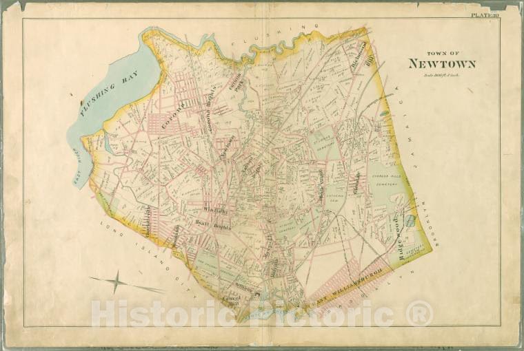 Historic 1891 Map - Plate 30: Town Of Newtown. - Queens County (N.Y.)- Atlas Of Queens Co, Long Island, New York [1891] - Vintage Wall Art