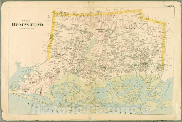 Historic 1891 Map - Plate 31: Town Of Hempstead. - Queens County (N.Y.)- Atlas Of Queens Co, Long Island, New York [1891] - Vintage Wall Art