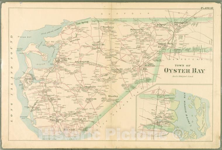 Historic 1891 Map - Plate 32: Town Of Oyster Bay. - Queens County (N.Y.)- Atlas Of Queens Co, Long Island, New York [1891] - Vintage Wall Art