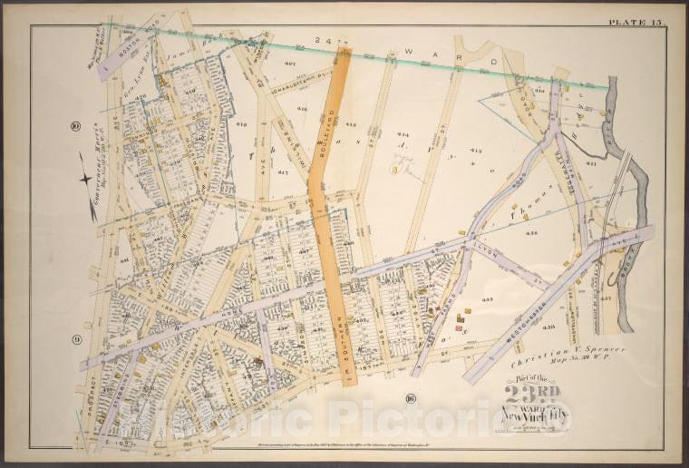 Historic Map - 1887 Manhattan (New York, N.Y.), Plate 15: Boston Road,Ebbins, Freeman, Intervale, Wilkins Pl, Charlotte Pl, Southern Blvd, Freeman, Hoe, Home - Vintage Wall Art