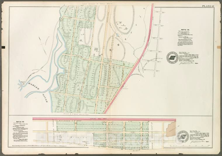 Historic 1888 Map - Plate 12: Map No. 149 [Bounded By Harlem River (River Ave.), Jam - Vintage Wall Art