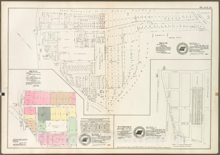 Historic 1888 Map - Plate 24: Map No. 296 [Bounded By Harlem Railroad, Union Ave, C - Vintage Wall Art