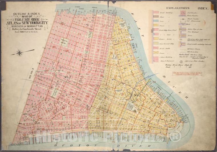 Historic 1899 Map - Outline & Index Map Of Volume One, Atlas Of New York City, Borou - Vintage Wall Art