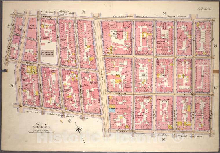 Historic 1899 Map - Plate 19, Part Of Section 2: [Bounded By E. Houston Street, Orch - Vintage Wall Art