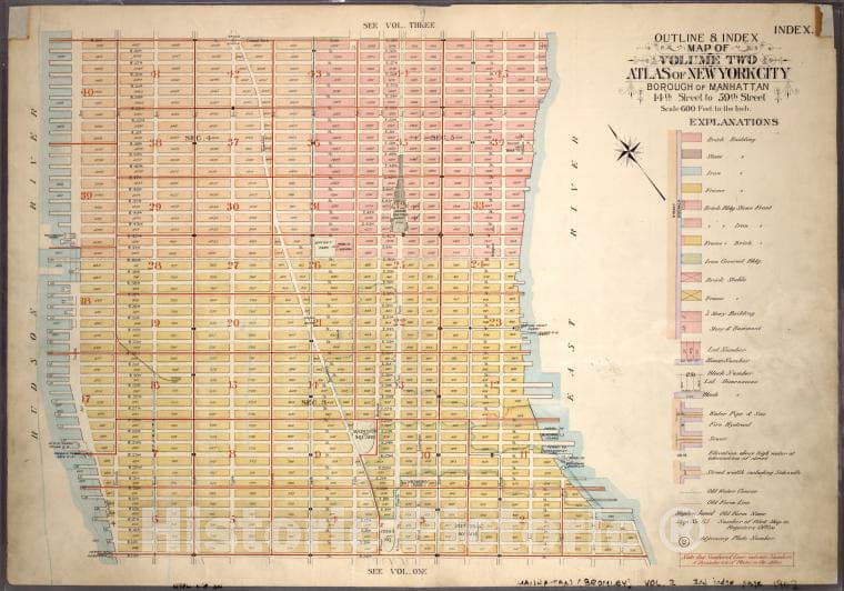 Historic 1899 Map - Outline & Index Map Of Volume Two, Atlas Of New York City, 14Th - Vintage Wall Art