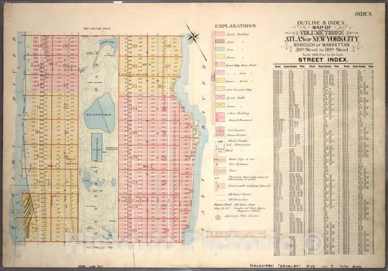 Historic 1898 Map - Outline & Index Map Of Volume One, Atlas Of New York City, Borou - Vintage Wall Art