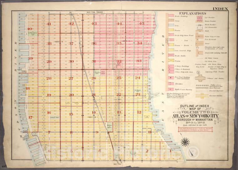 Historic 1920 Map - Outline And Index Map Of Volume Two, Atlas Of New York City, Bor - Vintage Wall Art