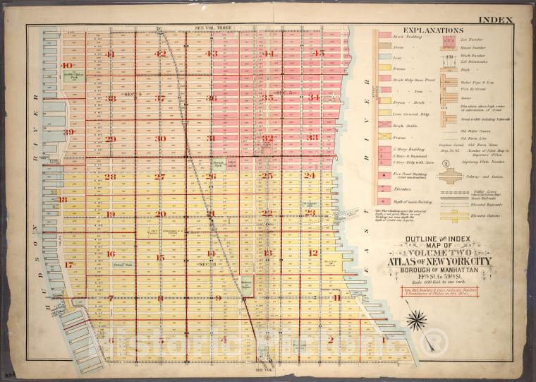 Historic 1920 Map - Outline And Index Map Of Atlas Of New York City, Borough Of Manh - Vintage Wall Art