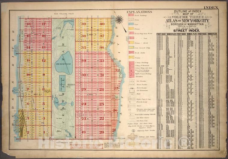 Historic 1921 Map - Outline And Index Map Of Atlas Of New York City, Borough Of Manh - Vintage Wall Art