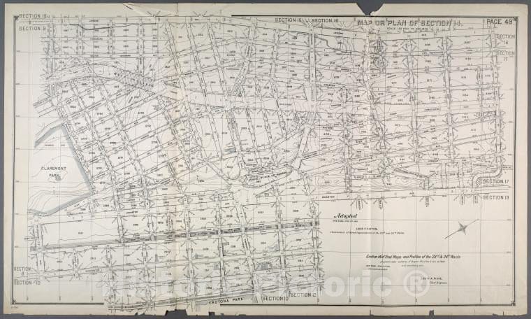 Historic 1892 Map - Map Or Plan Of Section 14. [Bounded By E. 173Rd Street, Washingt - Bronx (New York, N.Y.) Atlases Of New York City - Vintage Wall Art