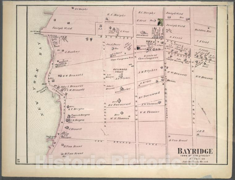 Historic Map - 1873 Long Island, New York, (N.Y.), Bayridge. Town Of New Utrecht, Kings Co. - Vintage Wall Art