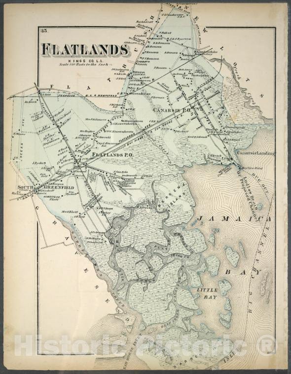 Historic Map - 1873 Long Island, New York, (N.Y.), Flatlands. Kings Co. L.I. - Vintage Wall Art