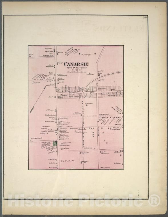 Historic Map - 1873 Long Island, New York, (N.Y.), Canarsie. Town Of Flat Lands, Kings Co. - Vintage Wall Art