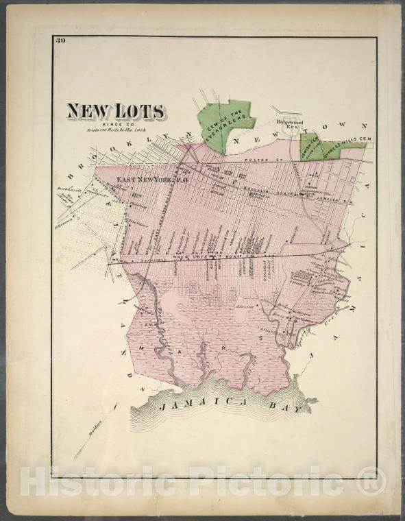 Historic Map - 1873 Long Island, New York, (N.Y.), New Lots. Kings Co. L.I. - Vintage Wall Art