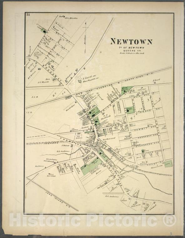 Historic Map - 1873 Long Island, New York, (N.Y.), Newtown, Tn. Of Newtown, Queens Co. - Vintage Wall Art