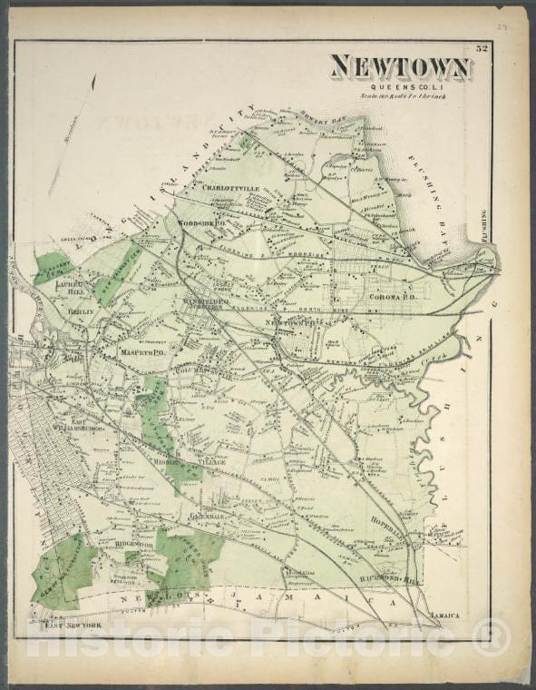 Historic Map - 1873 Long Island, New York, (N.Y.), Newtown, Queens Co. L.I. - Vintage Wall Art