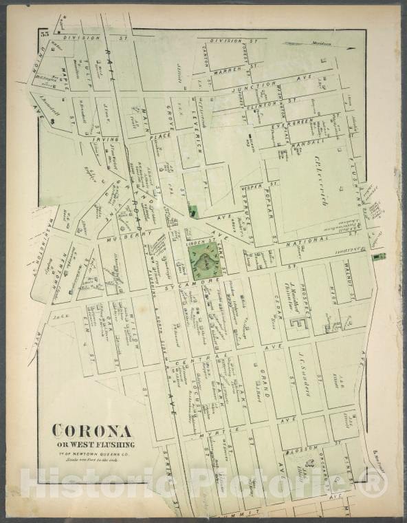 Historic Map - 1873 Long Island, New York, (N.Y.), Corona Or West Flushing. Tn. Of Newtown, Queens Co. - Vintage Wall Art