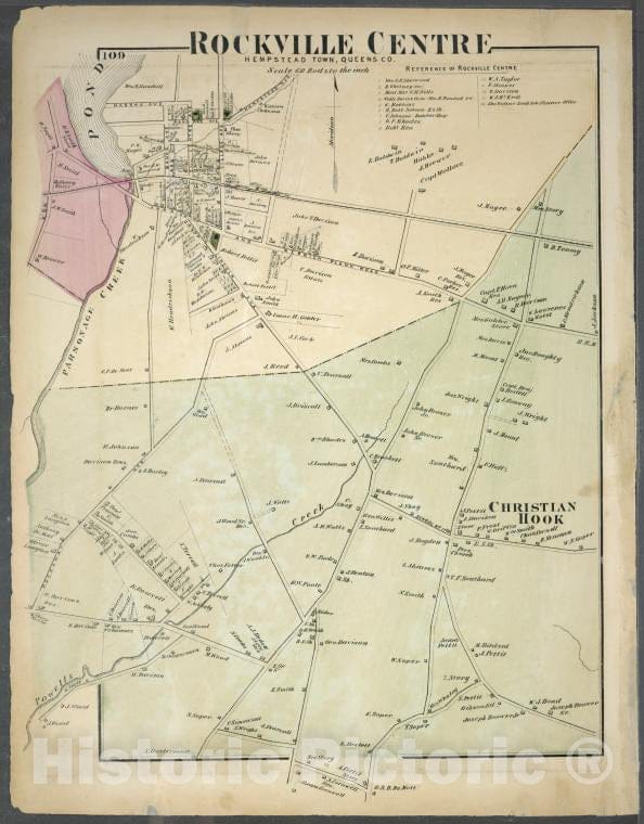 Historic Map - 1873 Long Island, New York, (N.Y.), Rockville Centre, Hempstead Town, Queens Co. - Vintage Wall Art