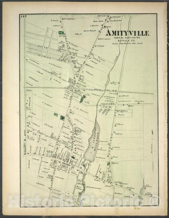 Historic Map - 1873 Long Island, New York.(N.Y.), Amityville, Town Of Huntington. - Vintage Wall Art