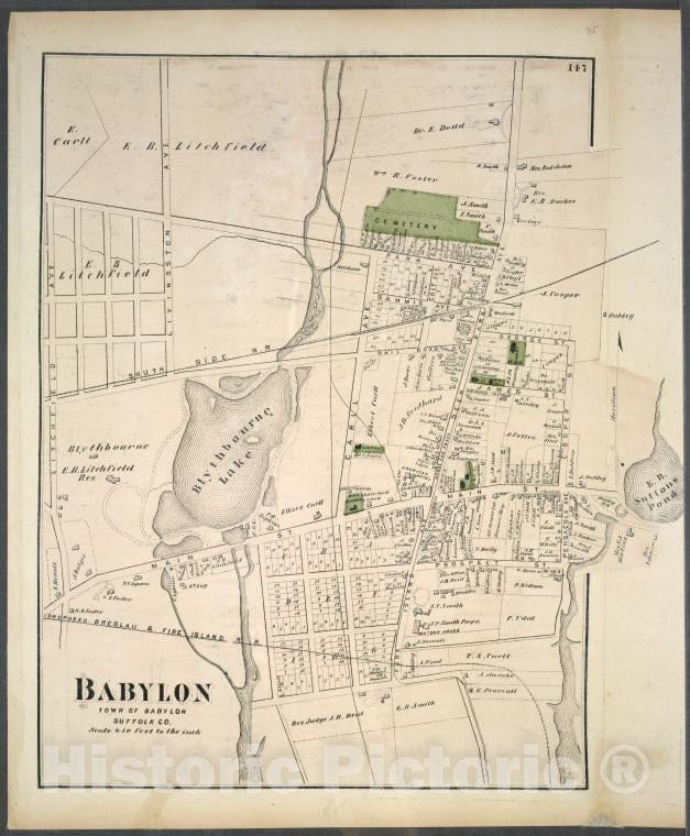 Historic Map - 1873 Long Island, New York, (N.Y.), Babylon, Town Of Babylon, Suffolk Co. - Vintage Wall Art