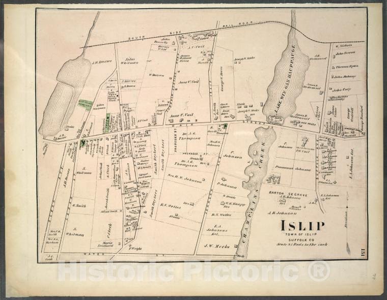 Historic Map - 1873 Long Island, New York, (N.Y.), Islip, Town Of Islip, Suffolk Co. - Vintage Wall Art