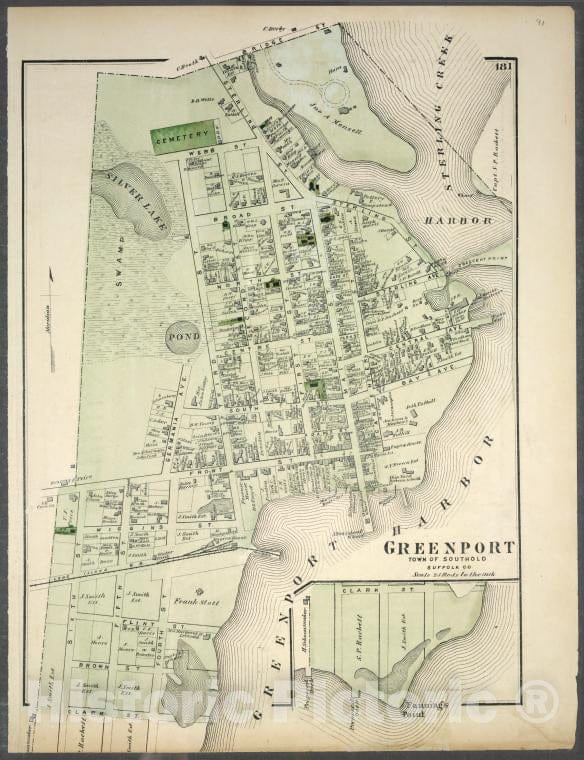 Historic Map - 1873 Long Island, New York, (N.Y.), Greenport, Town Of Southold, Suffolk Co. - Vintage Wall Art