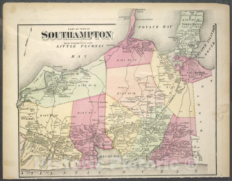 Historic Map - 1873 Long Island, New York, (N.Y.), Part Of Town Of Southampton. - Vintage Wall Art