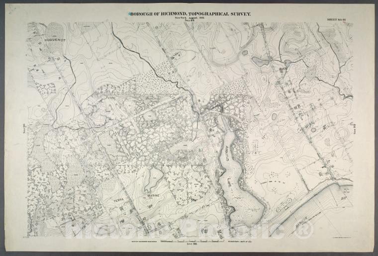 Historic Map - 1906 New York, N.Y. Richmond, Sheet No. 91. [Includes Huguenot, Terra Marine Park (Wolf'S Pond Park (Huguenot Beach) And Arbutus Lake.] - Vintage Wall Art