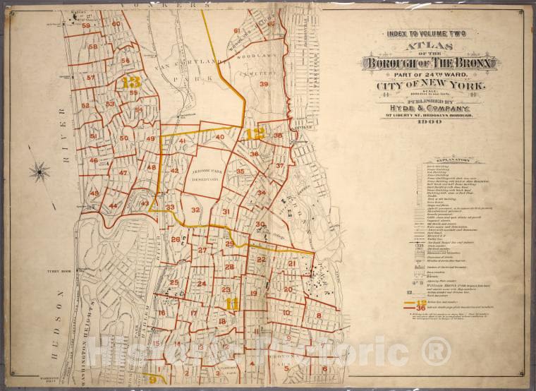 Historic Map - 1901 Bronx (New York, N.Y.), Index To Volume Two: Atlas Of The Borough Of The Bronx, City Of New York. Part Of 24Th Ward. - Vintage Wall Art