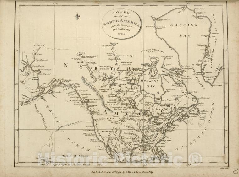 Historic 1794 Map - A New Map Of North America From The Latest And Best Authorities, 1794. - United States - North America - Maps - Early Works To 1800 - Vintage Wall Art