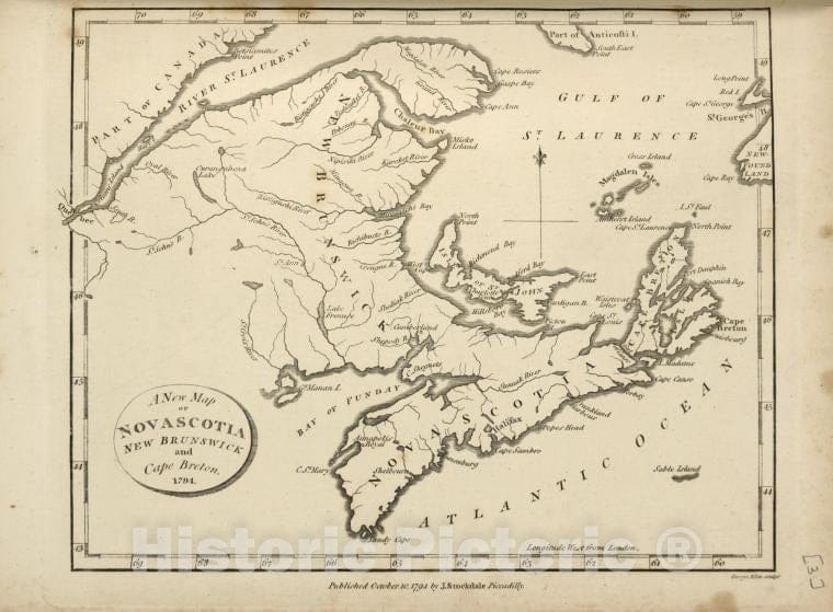 Historic 1794 Map - A New Map Of Nova Scotia, New Brunswick And Cape Breton, 1794. - United States - Vintage Wall Art